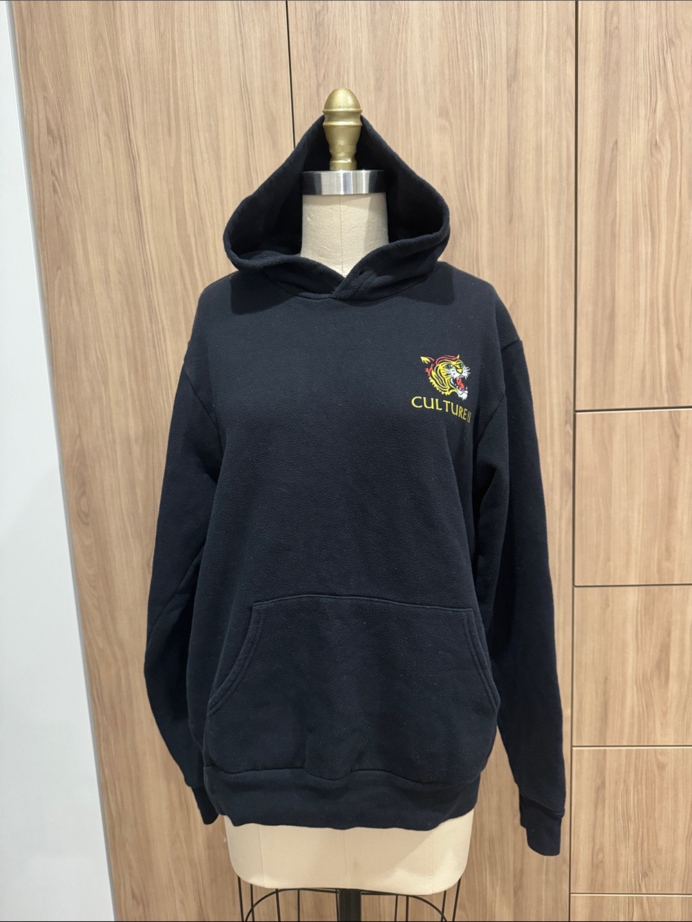 Black Hoodie with Tiger Chest Patch - Men's Pullover